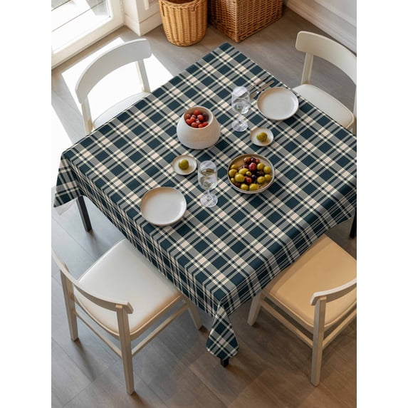 Green Beige Buffalo Plaid Tablecloth Square Table Cloth 54x54, Waterproof Outdoor Table Cloth Covers Decorative Table Protector, Farmhouse Checkered Washable Table Cover for Kitchen Dinning Party