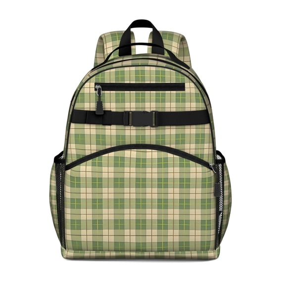 Green Beige Checkerboard Checkered Pattern Backpack for School,Cute School Bag,Schoolbag with Adjustable Shoulder Straps & Padded Back,15.25"x11.5"x5.25"