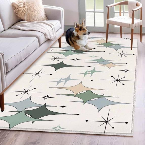 Green Beige Diamond Area Rugs 4'x6', Washable Small Throw Rugs for Office Bathroom, Modern Geometric Middle Century Pink Indoor Outdoor Rug Non-Slip Low Pile Carpet Runner Reversible Floor Mats