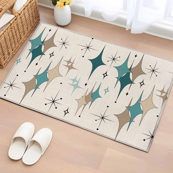 Green Beige Diamond Bathroom Rug Washable 2x3 Entryway Rug Non Slip Modern Geometric Middle Century Front Door Mat Low Pile Indoor Doormat Throw Floor Carpet for Kitchen Bedroom Entrance