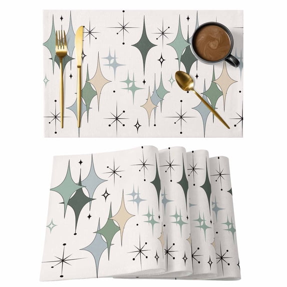 Green Beige Diamond Placemats Set of 4, Modern Geometric Middle Century Pink Placemats for Dining Table, Place Mats for Kitchen Tabletop, Waterproof Wipeable Dining Table Mats Set
