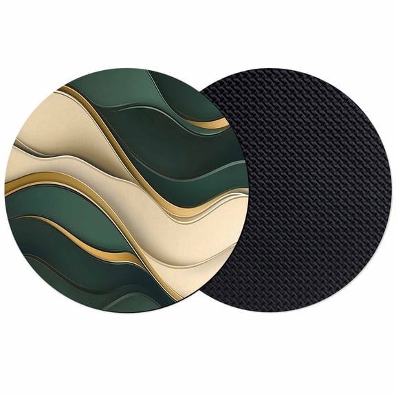 Green Beige Gold Coasters for Drinks,Absorbent Non Slip Rubber Drink Coasters Set of 2 for Cup,Table,Bar,Home Decor, Abstract Lines Minimalist
