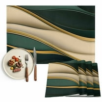 Green Beige Gold Placemats Set of 2, Abstract Lines Minimalist Table Mats Washable Heat-Resistant Non-Slip Place Mats for Kitchen Dinner Table Indoor Outdoor Decor,13x19 Inch