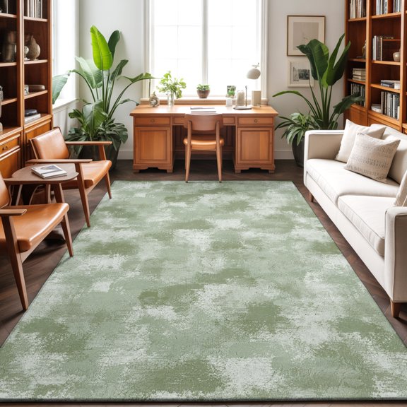 Green Beige Ink Splatters 8'x10' Area Rug for Living Room Sectional Sofa, Abstract Minimalist Vintage Rough Texture Washable Non Slip Large Rectangle Area Rug
