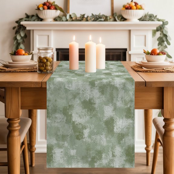 Green Beige Ink Splatters Table Runner 13x36 Inch Abstract Minimalist Vintage Rough Texture Cotton Linen Dining Table Runner Ideal for Dresser Kitchen Coffee Tables - Machine Washable