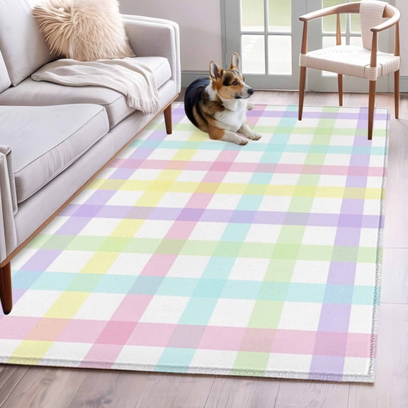Green Beige Plaid Area Rug 3x5 Washable Rug Non Slip Buffalo Farmhouse Art Checkered Large Area Rug Indoor Floor Carpet for Entryway Bedroom Kitchen Living Room Home Office Dining Room Nursery