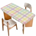 thumbnail image 1 of Green Beige Plaid Table Cloths for 6 Foot Rectangle Tables, Farmhouse Art Checkered Rustic Patio Waterproof Elastic Fitted Tablecloths, Washable Rectangular Table Cover for Camping, 1 of 8