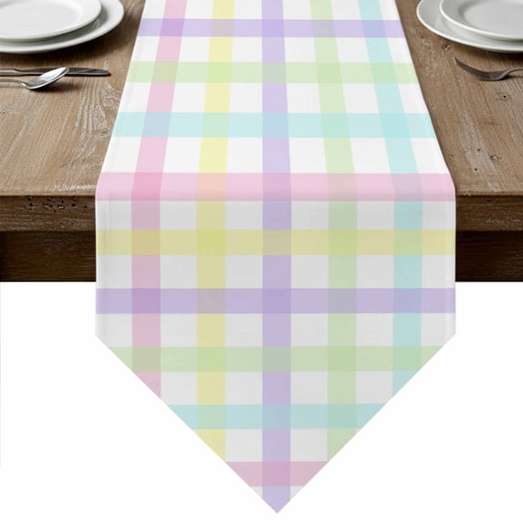 Green Beige Plaid Table Runner Linen Burlap Table Runner 70 Inches Long Buffalo Farmhouse Art Checkered Dresser Scarves for Kitchen Island Coffee Dining Party Wedding Banquet Holiday Decor 13"x70"