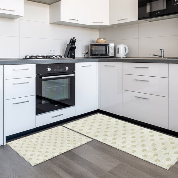 Green Beige Polka Dots Spots 2 Pieces Non-Slip Kitchen Mat Set, Abstract Modern Minimalist Fade Texture Soft Door Mat with Rubber Backing, Dirtproof Rugs for Entrance Doorway, 15.7 x 47.2in