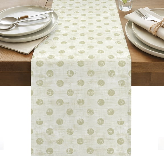 Green Beige Polka Dots Spots Cotton Linen Table Runner Abstract Modern Minimalist Fade Texture Dining Table Runners for Home Decor Party Dining Room Restaurant Kitchen Party 13" x 36"