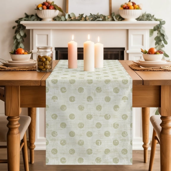 Green Beige Polka Dots Spots Table Runner 13x36 Inch Abstract Modern Minimalist Fade Texture Cotton Linen Dining Table Runner Ideal for Dresser Kitchen Coffee Tables - Machine Washable