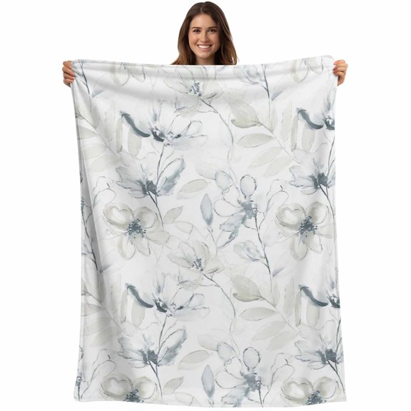Green Beige Spring Floral Blanket Soft Cozy Warm Throw Blanket for Couch, Plush Fuzzy Flannel Fleece Blankets for Sofa, Luxury Botanical Summer Bed Blankets Lightweight Gifts for Women, 30"x40"