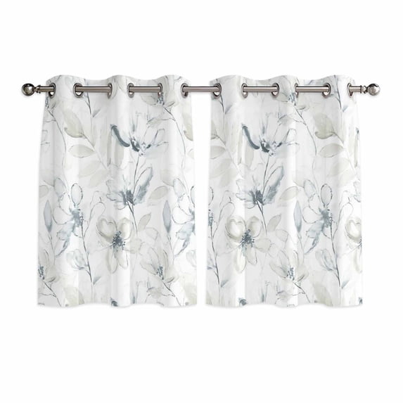 Green Beige Spring Floral Kitchen Curtains Window Panels, Luxury Botanical Summer Insulated Window Treatment Curtain, Grommet Curtains for Bedroom/Living Room/Bathroom, 2 Piece 42"Wx45"L