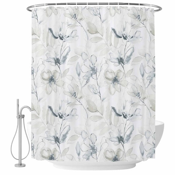 Green Beige Spring Floral Shower Curtain Set - Extra Long 72" x 96" Washable Bathtub Curtain with 12 Hooks, Luxury Botanical Summer Waterproof Fabric Stall Shower Curtains for Bathroom/Bathtub Décor