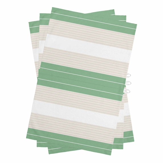 Green Beige Stripe Kitchen Towels Set of 3, Water Absorbent Dish Towel, Modern Art Horizontal Striped Decorative Hand Towels - Quick Drying Cloth for Cooking Baking, 18x28 Inch