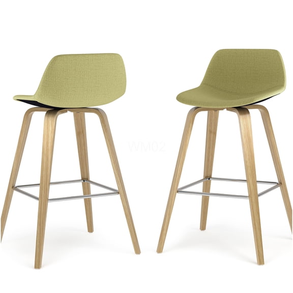 Green Bentwood Counter Stools Set of 2, Modern Wood Bar Height Stools with Chrome Footrest