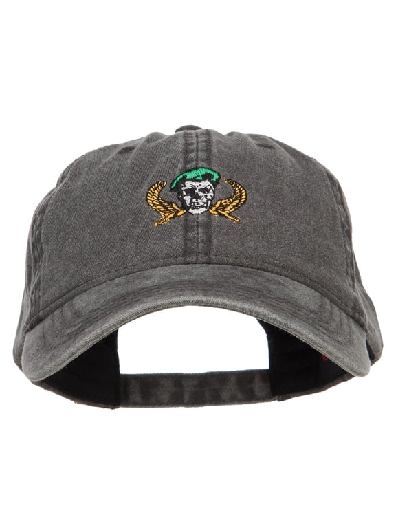 Green Beret Crest Embroidered Washed Cap - Black OSFM