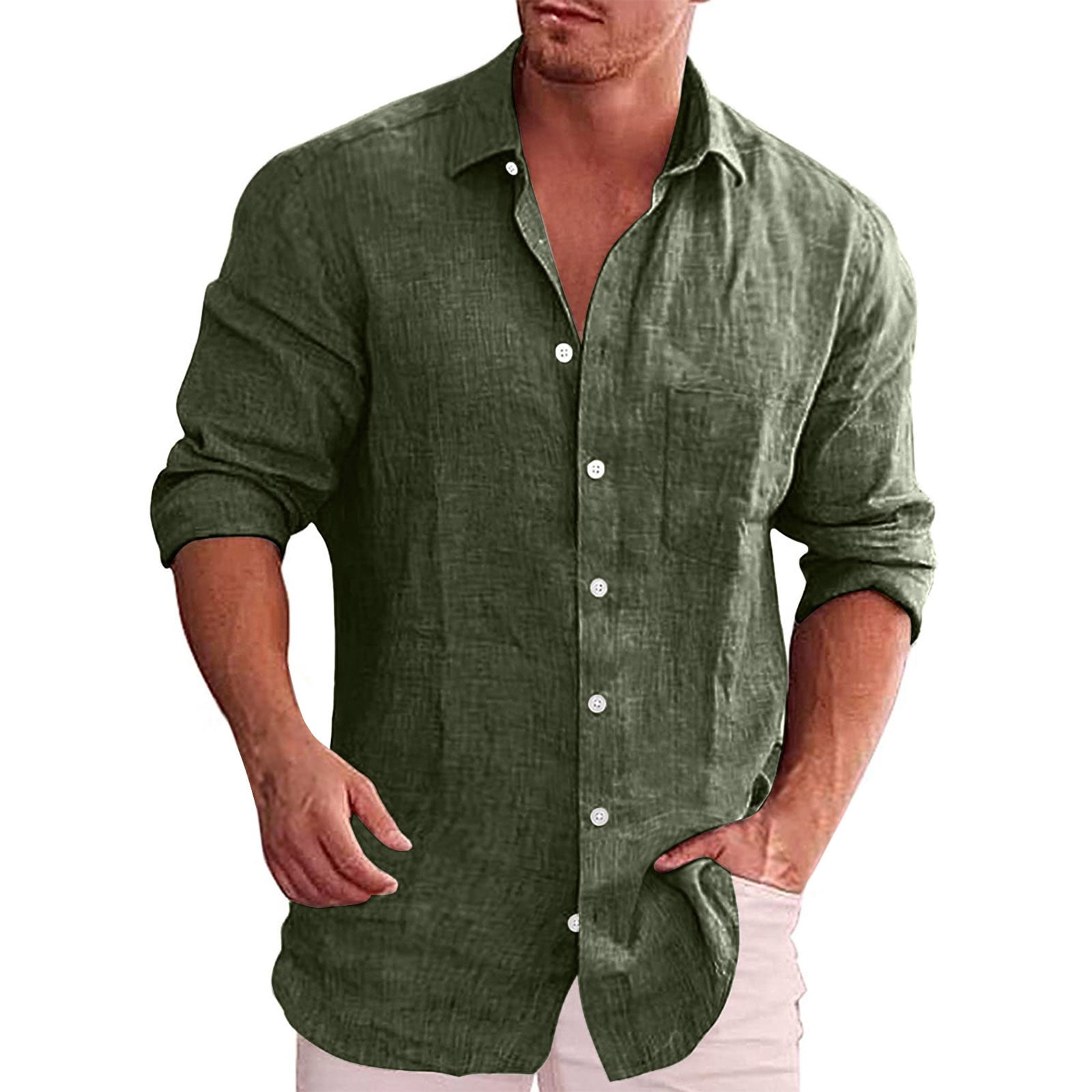 Green Big And Tall Dress Shirts for Men Linen Dress Shirts for Men Big And Tall Long Sleeve Men S Dress Shirts Button Down Shirt Men Solid Work Solid Color Polo T Shirts