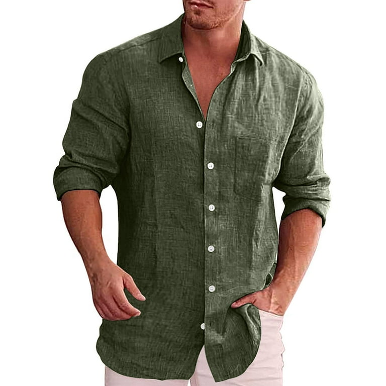 Green Big And Tall Dress Shirts for Men, Linen Dress Shirts for