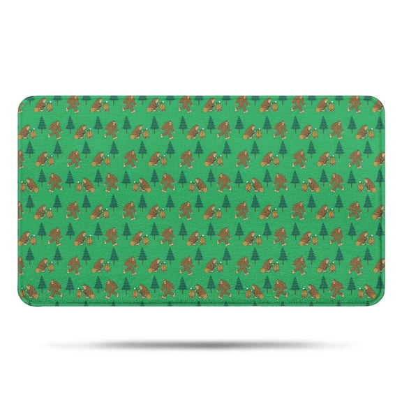 Green Bigfoot and Campfire Pattern Bathroom Rugs Mat,Non Slip Microfiber Bathroom Rug,Rubber Backing,Soft Bathroom Mats for Bathroom Floor,Tub and Shower,17x30in(43x75cm)