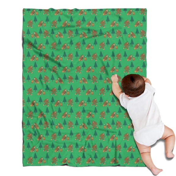 Green Bigfoot and Campfire Pattern Blanket,Comfortable Soft Flannel Throw Blanket,All Season,Warm Lightweight Blankets for Sofa Bed Couch Living Room Chair,30"x40"