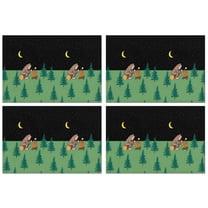 Green Bigfoot and Campfire Pattern Summer Placemats Table Placemats Set Of 4-Linen Kitchen Washable Placemats Table Mats 11.8"x17.7" Non-Slip Heat Resistant