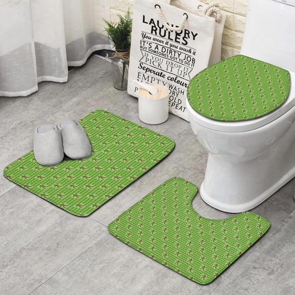 Green Bigfoot Pattern Bathroom Rugs Sets 3 Piece,Toilet Cover Set,Absorbent Non Slip Bathroom Mats Sets with U-Shaped Contour Rug Toilet Rug Set