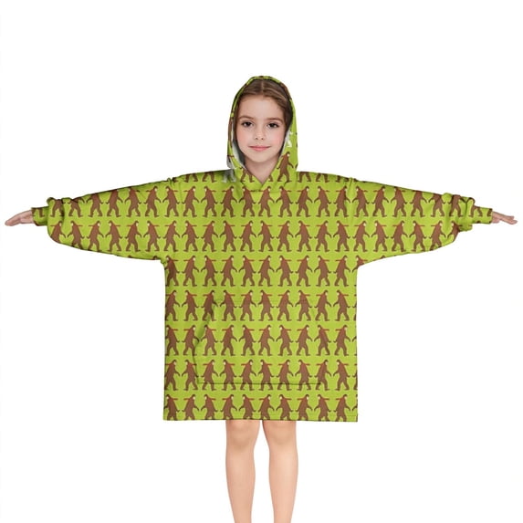 Green Bigfoot Pattern Blanket Hoodies for Kids 6-13YR Oversize Wearable Blanket Hoodies for Boys Girls Teens