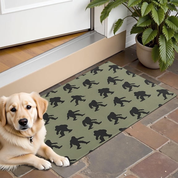 Green Bigfoot Pattern Door Rugs,Washable Non Slip Door Mats Indoor,Decorative Door Mats,Entry Mat Indoor for Entrance,Bedroom,Kitchen,Bathroom,16"x24"