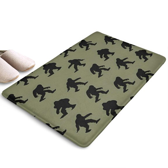 Green Bigfoot Pattern Flannel Non Slip Door Rugs,Washable Door Mats Indoor,Decorative Door Mats,Dirt-Resistant and Absorbent Doormat for Entrance,Bedroom,Kitchen,Bathroom,31.5x17in(80x43cm)