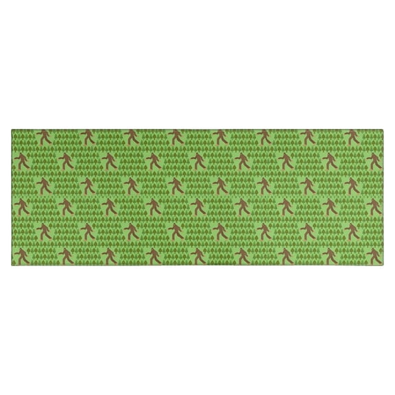 Green Bigfoot Pattern Kitchen Rug Mat,Kitchen Runner Rugs Non Skid Washable,Decorative Kitchen Floor Mats for Kitchen,Sink,Laundry,17"X47"