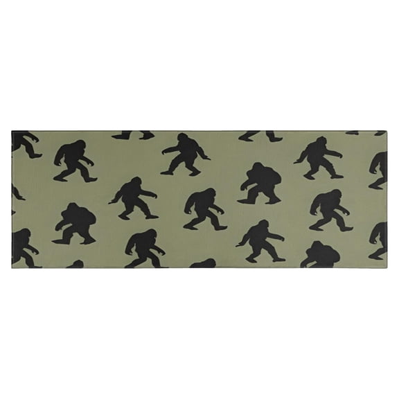 Green Bigfoot Pattern Kitchen Rug Mat,Kitchen Runner Rugs Non Skid Washable,Decorative Kitchen Floor Mats for Kitchen,Sink,Laundry,17"X47"