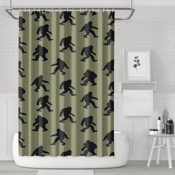 Green Bigfoot Pattern Shower Curtain 72"x72" ,Bathroom Decorative Shower Curtains Set with 12 Hooks,Modern Waterproof Washable Shower Curtain