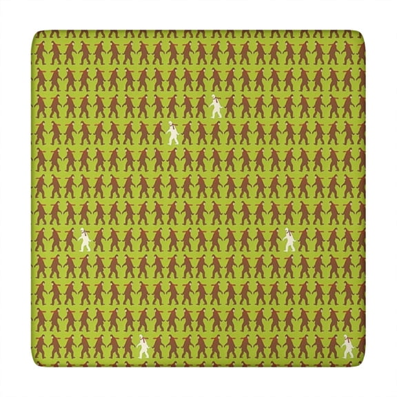 Green Bigfoot Pattern Square Fitted Tablecloth with Elastic Edge,Square Table Cover,Washable Elastic Table Cover for Home Kitchen Party Decor 34"x34"