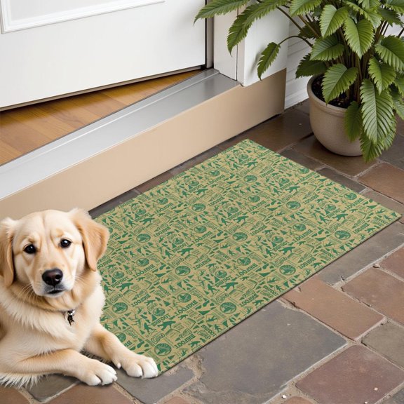Green Bigfoot and Text Pattern Door Rugs,Washable Non Slip Door Mats Indoor,Decorative Door Mats,Entry Mat Indoor for Entrance,Bedroom,Kitchen,Bathroom,16"x24"