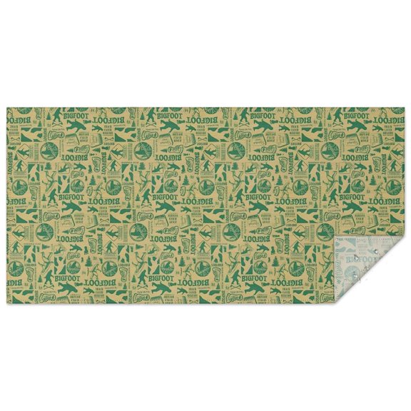 Green Bigfoot and Text Pattern Rectangle Tablecloth 60"x120",Waterproof Polyester Rectangle Table Cloth, Wipeable Spillproof Polyester Tablecloth for Dining, Camping, Indoor and Outdoor