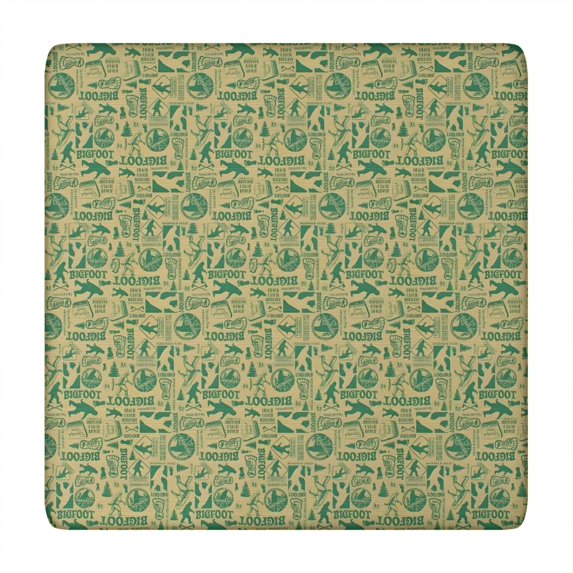 Green Bigfoot and Text Pattern Square Fitted Tablecloth with Elastic Edge,Square Table Cover,Washable Elastic Table Cover for Home Kitchen Party Decor 34"x34"