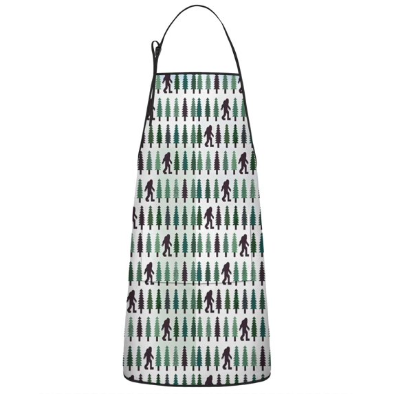 Green Bigfoot and Tree Pattern Apron-Garden Aprons for Women with Pockets-Cotton Linen Waterproof Kitchen Cooking Gardening Aprons Adjustable for Kitchen,Cooking,BBQ and Salon 33x27 Inch