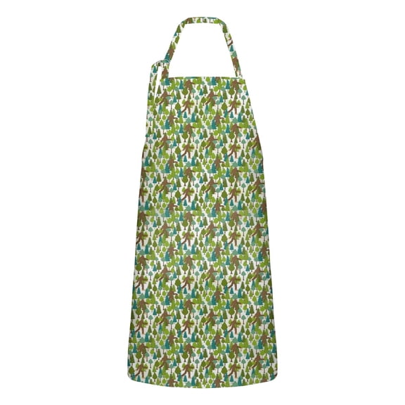 Green Bigfoot and Tree Pattern Apron-Garden Aprons for Women with Pockets-Cotton Linen Waterproof Kitchen Cooking Gardening Aprons Adjustable for Kitchen,Cooking,BBQ and Salon 33x27 Inch
