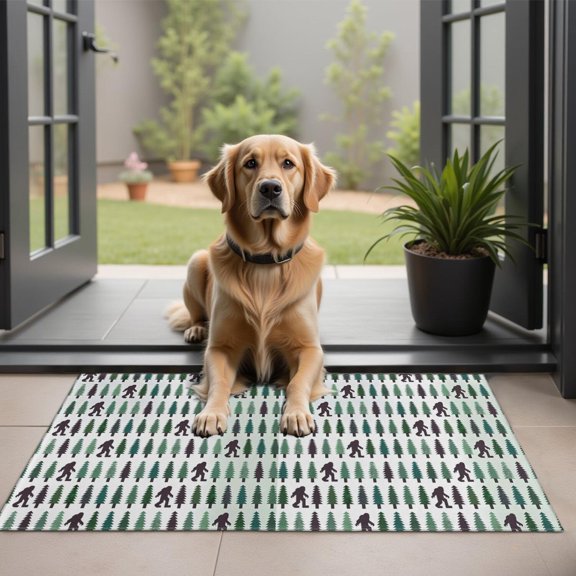 Green Bigfoot and Tree Pattern Door Rugs,Washable Non Slip Door Mats Indoor,Decorative Door Mats,Entry Mat Indoor for Entrance,Bedroom,Kitchen,Bathroom,20"x32"
