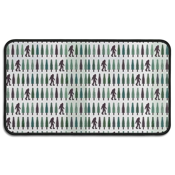 Green Bigfoot and Tree Pattern Door Rugs,Washable Non Slip Door Mats Indoor,Decorative Door Mats,Entry Mat Indoor for Entrance,Bedroom,Kitchen,Bathroom,30"x17"