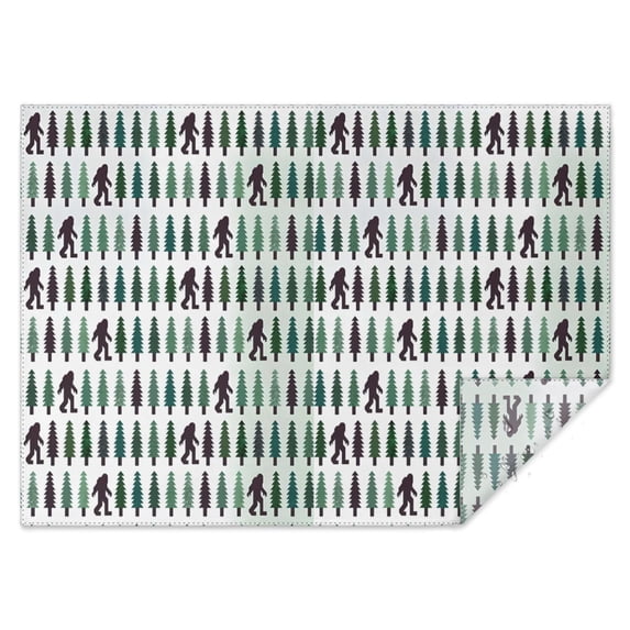 Green Bigfoot and Tree Pattern Rectangle Tablecloth 60"x84",Waterproof Polyester Rectangle Table Cloth, Wipeable Spillproof Polyester Tablecloth for Dining, Camping, Indoor and Outdoor