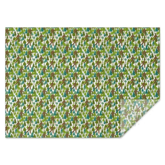 Green Bigfoot and Tree Pattern Rectangle Tablecloth 60"x84",Waterproof Polyester Rectangle Table Cloth, Wipeable Spillproof Polyester Tablecloth for Dining, Camping, Indoor and Outdoor