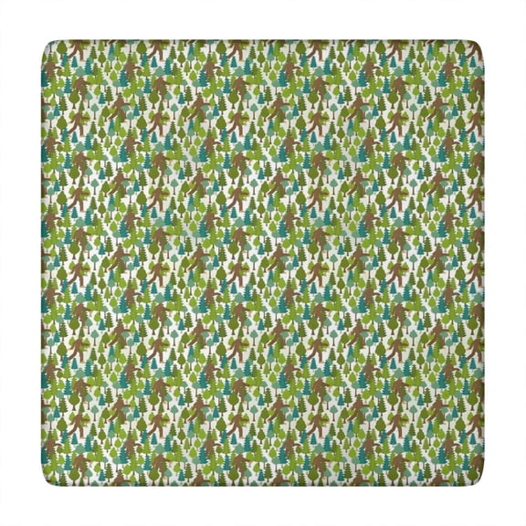 Green Bigfoot and Tree Pattern Square Fitted Tablecloth with Elastic Edge,Square Table Cover,Washable Elastic Table Cover for Home Kitchen Party Decor 34"x34"