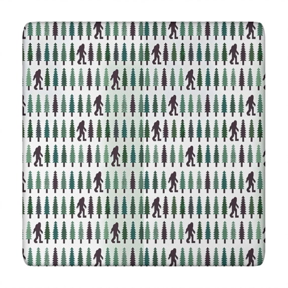 Green Bigfoot and Tree Pattern Square Fitted Tablecloth with Elastic Edge,Square Table Cover,Washable Elastic Table Cover for Home Kitchen Party Decor 34"x34"
