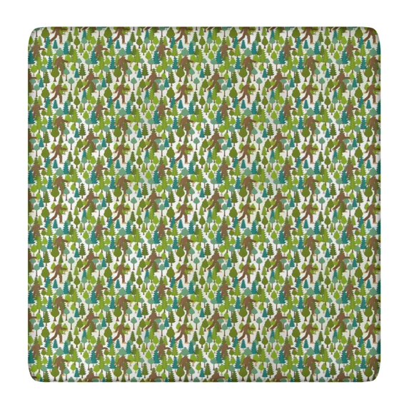 Green Bigfoot and Tree Pattern Square Fitted Tablecloth with Elastic Edge,Square Table Cover,Washable Elastic Table Cover for Home Kitchen Party Decor 36"x36"