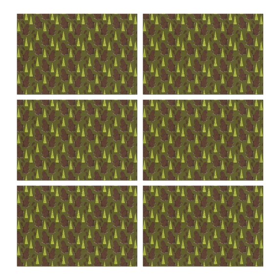 Green Bigfoot and Tree Pattern Summer Placemats Table Placemats Set Of 6-Linen Kitchen Washable Placemats Table Mats 11.8"x17.7" Non-Slip Heat Resistant