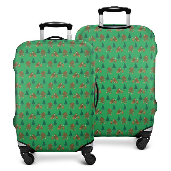 Green Bigfoot and Campfire Pattern Luggage Cover Fashion Suitcase Cover Baggage Covers Fit 25-28 Inch Luggage (Go Travel)