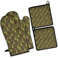 thumbnail image 1 of Green Bigfoot and Tree Pattern Kitchen Oven Mitt and Pot Holder Sets 4 Pcs for Baking, Cooking and Grilling, Heat Resistant Up To 392 °F, 1 of 7