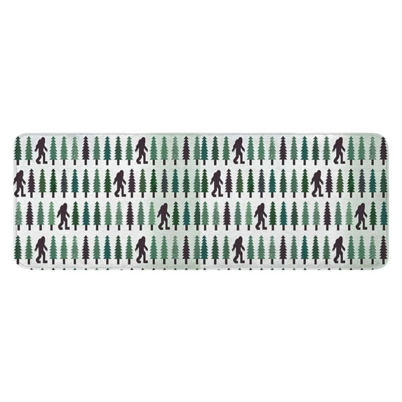 Green Bigfoot and Tree Pattern Kitchen Rug Mat,Kitchen Runner Rugs Non Skid Washable,Decorative Kitchen Floor Mats for Kitchen,Sink,Laundry,17"x47.2"